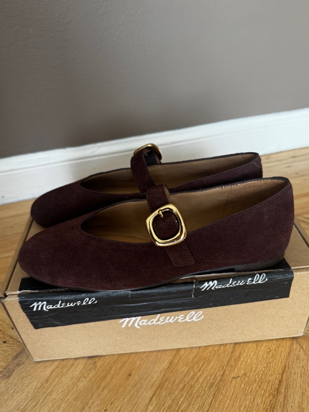 NWOT Madewell The Remy Mary Jane Flat in Leather Suede Gold Buckle - Picture 4 of 4